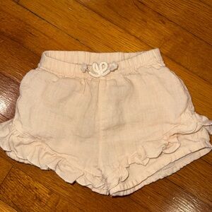 Play Up 100% Linen Cream Ruffle Toddler Shorts